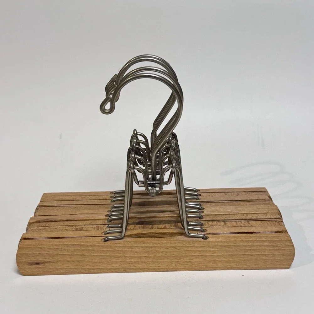 (5) Vintage Wooden Pants Skirt Clothes Hangers Textured Wooden Holders